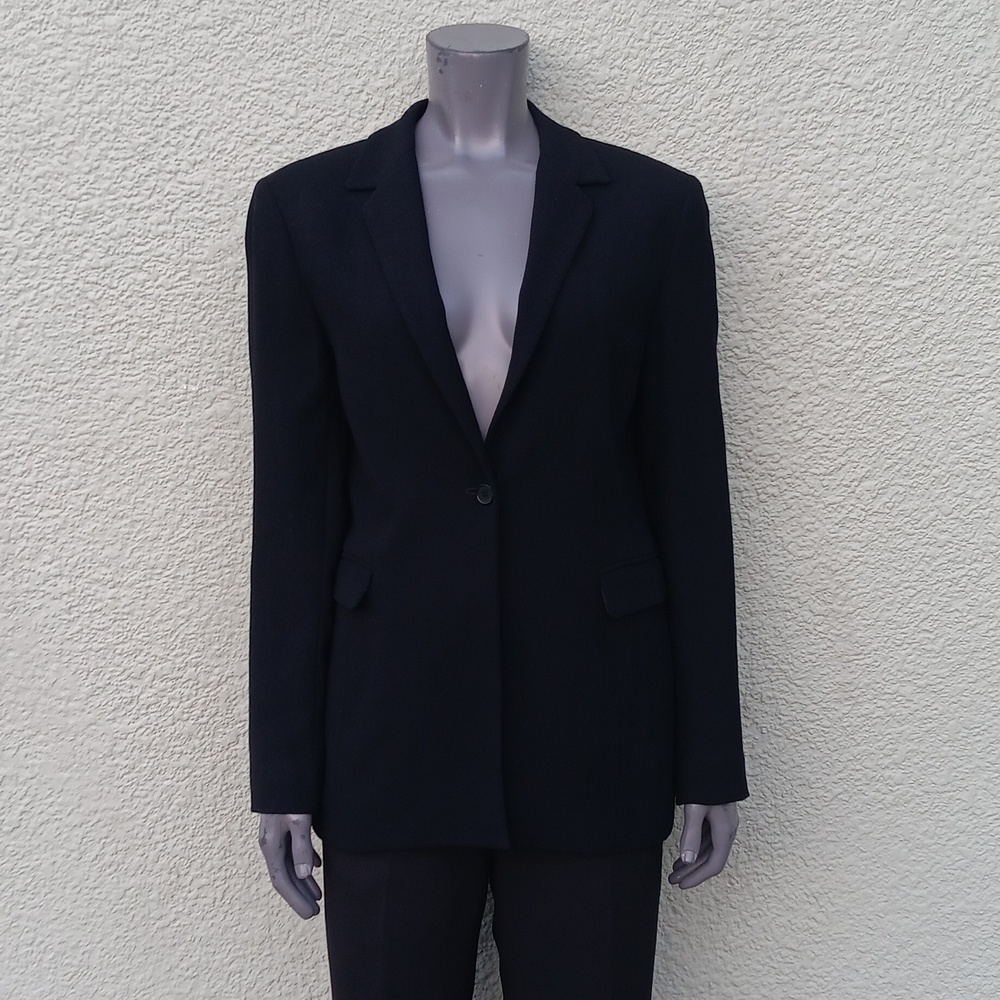 ANNE KLEIN 2 LADIES BLACK VINTAGE PURE WOOL (1) BUTTON LUXURY BLAZER (TAIWAN)